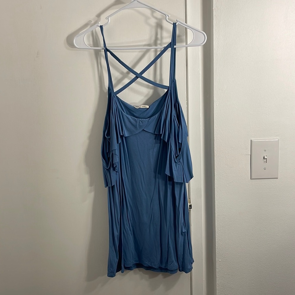 Flowey blue tank with cap shoulder peekaboos